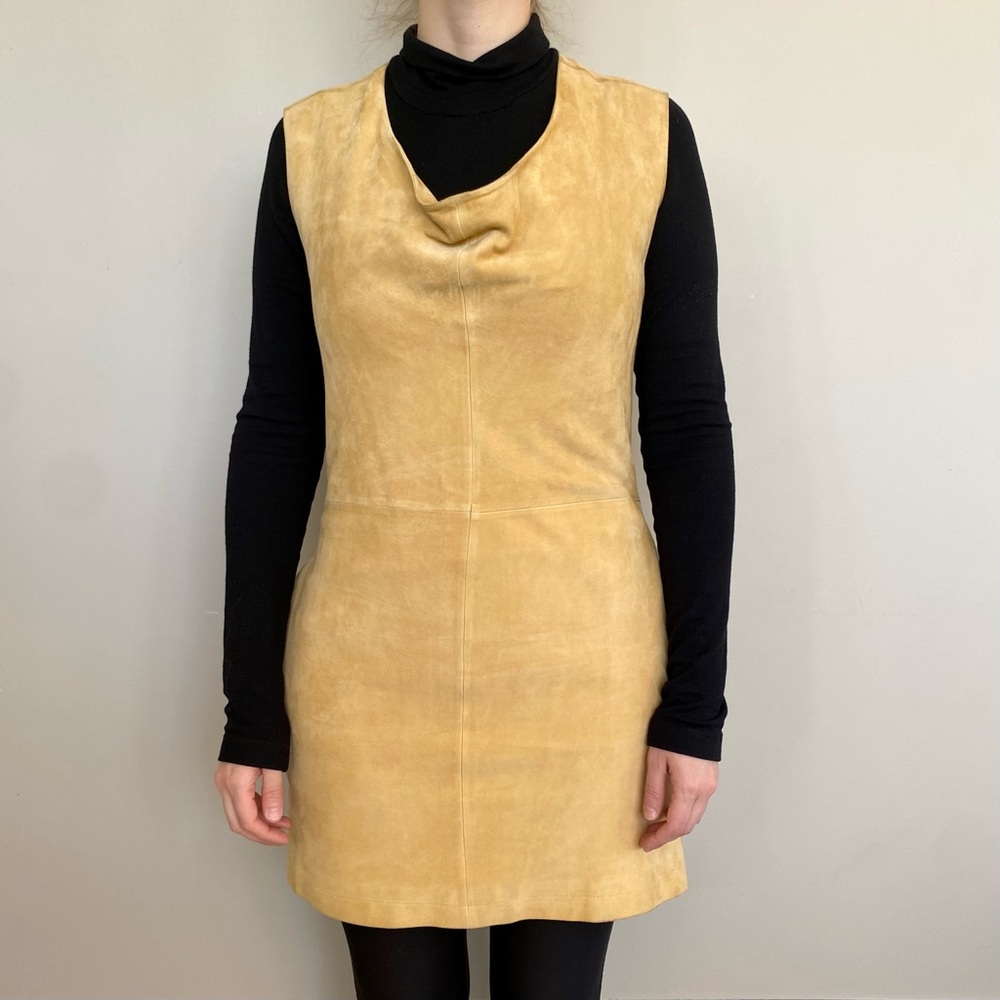 Marisa Minicucci Italy 100% genuine tan suede cowl neck mini dress. 🤎